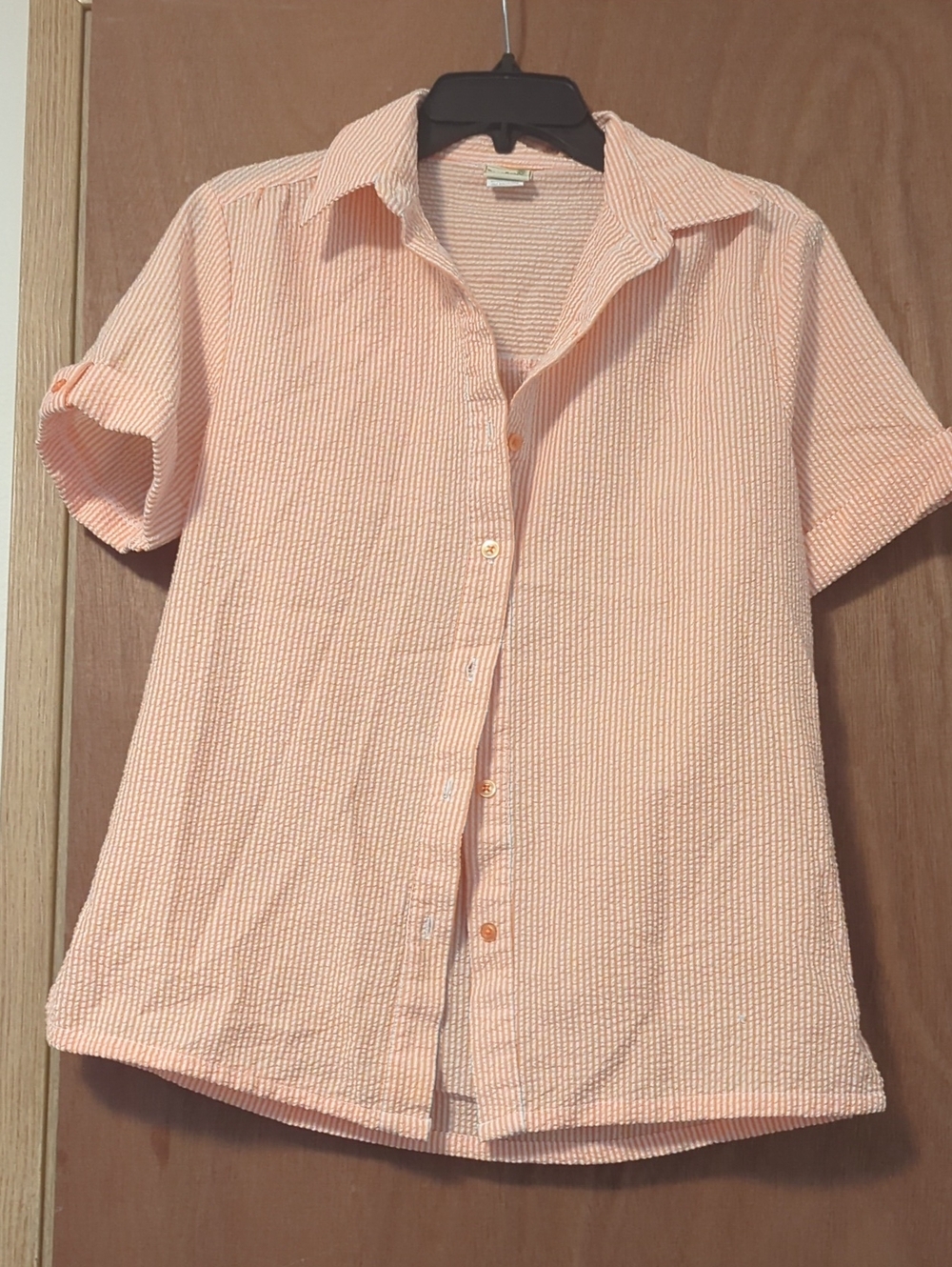 Light Peach Short-Sleeve Button-Down Shirt